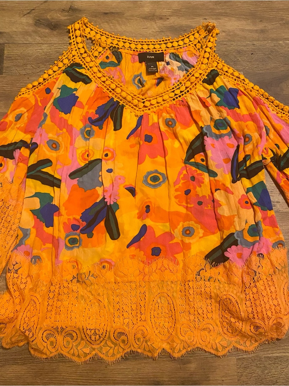 Pajar Vibrant Orange Floral Cold-Shoulder Blouse